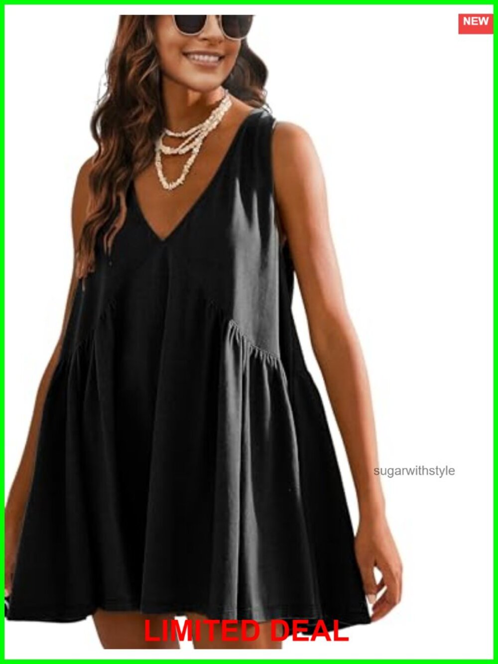 Sleeveless V-Neck Mini Dress with Pockets Casual Loose Sundress